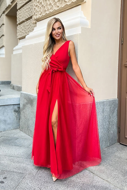 Robe longue Bicotone - rouge / 34