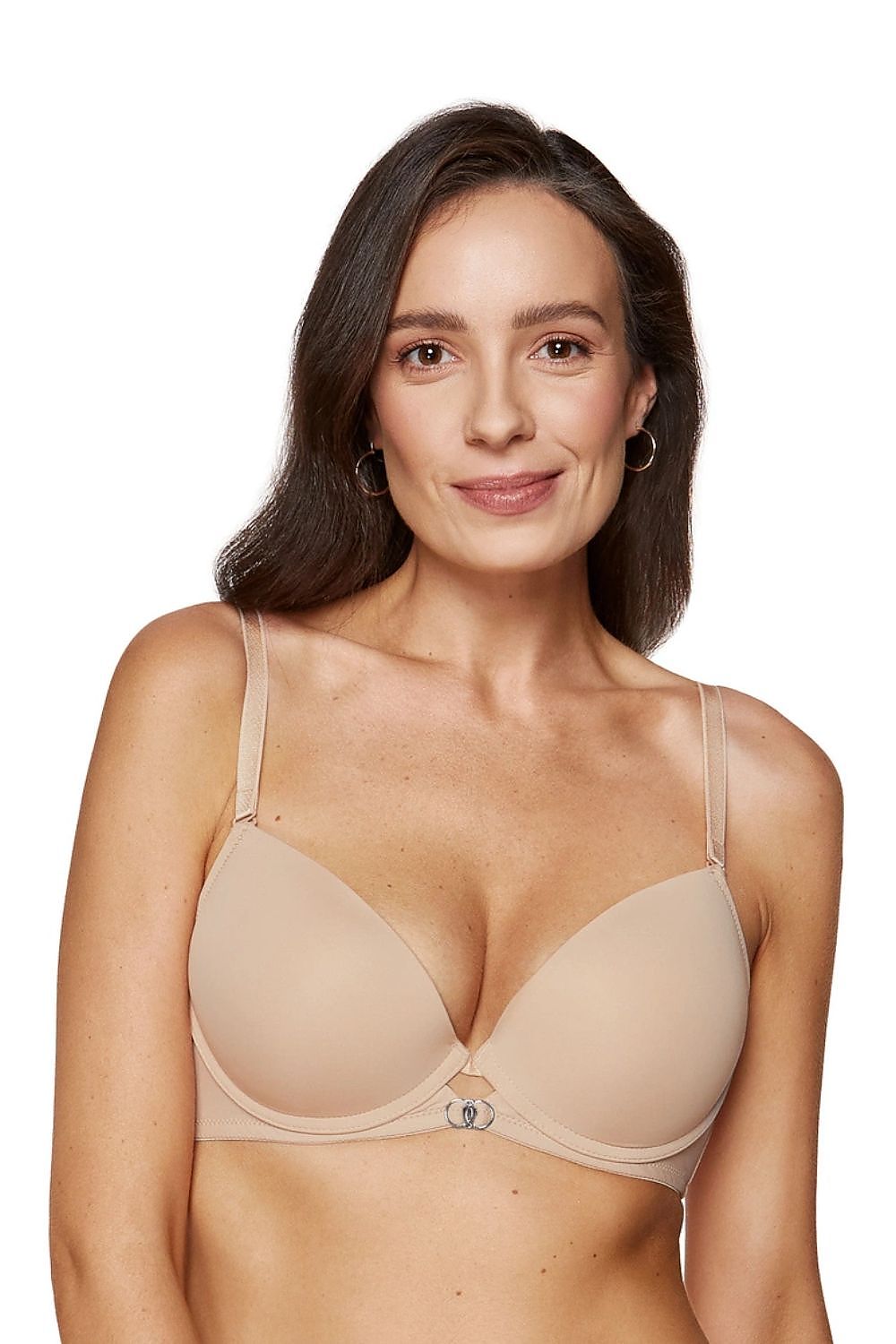  Push Up Gorteks beige seamless bra front view with gold accent and natural lift